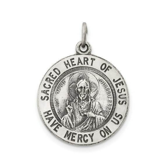 Sterling Silver Sacred Heart of Jesus Pendant Necklace for Men and Women, Catholic Christian Medal with Devotional Inscription, Religious Jewelry Symbolizing Divine Mercy and Faith