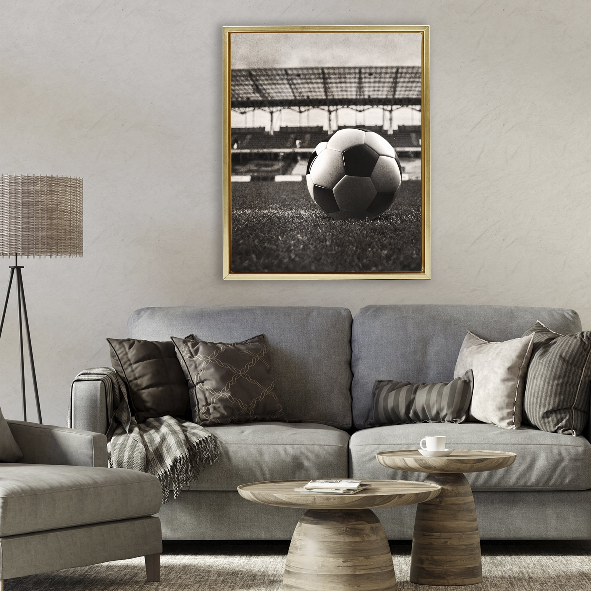 Stupell Industries Vintage Sports Soccer Gold Framed Floater Canvas Wall Art, design by Marcus Prime