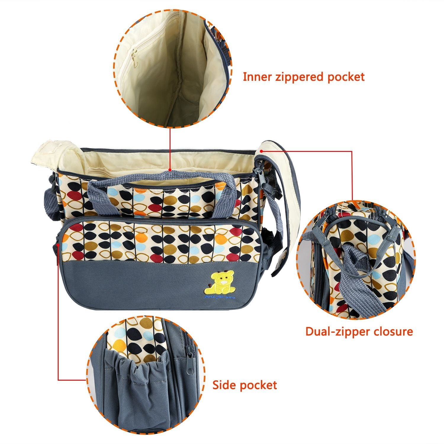 5PCS Baby Diaper Bag Set - Water-Resistant & Stain-Resistant  Multi-Pocket Design for Baby   Hand & Shoulder Carry - Ideal for Parents