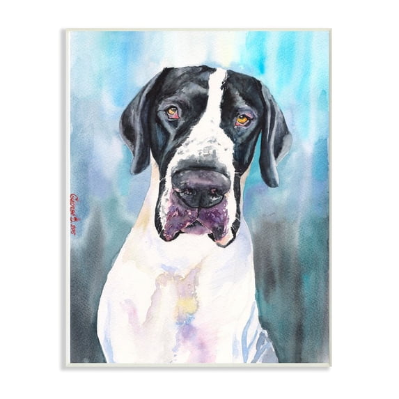 Stupell Industries Great Dane Dog Pet Animal Blue Watercolor Painting Wall Plaque Art by George Dyachenko
