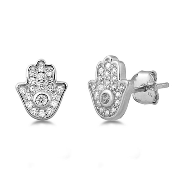Sterling Silver Hamsa Hand of God Cluster Micro Pave Earrings Clear CZ 925 New Jewelry Female