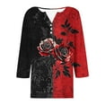 thumbnail image 4 of Women's Rose Shirt Casual V-Neck Pullovers Button Up Long Sleeve Top with Contrast Red Black Pattern Trendy Loose Fit Blouse for 2025 Autumn Daily Wear & Casual Outfits, 4 of 6