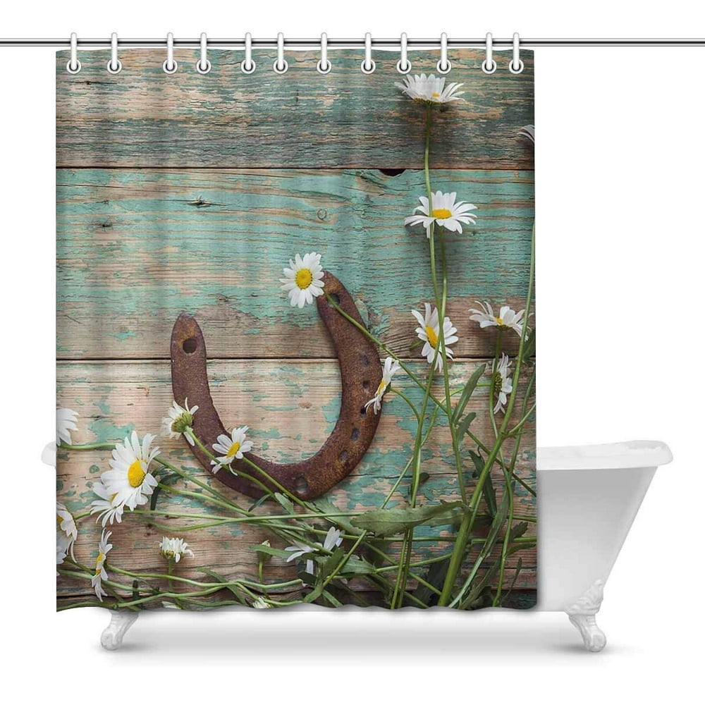 MKHERT Rusty Horseshoe and Daisies on Rustic Old Barn Wood House Decor