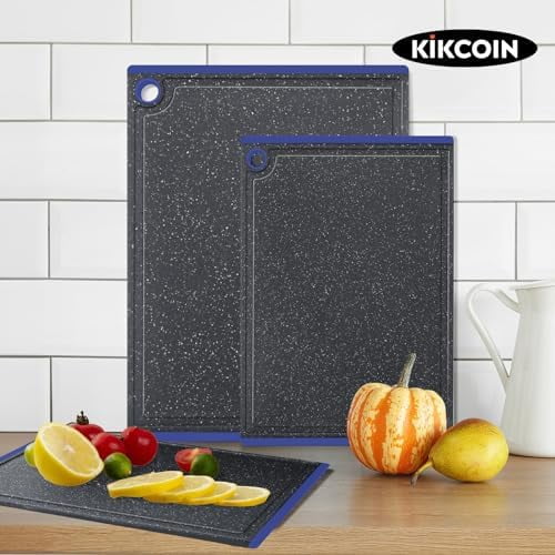 Plastic Cutting Boards for Kitchen, 3-Piece Large Cutting Board Set Dishwasher Safe Chopping Boards with Non-slip Feet and Juice Grooves, Blue