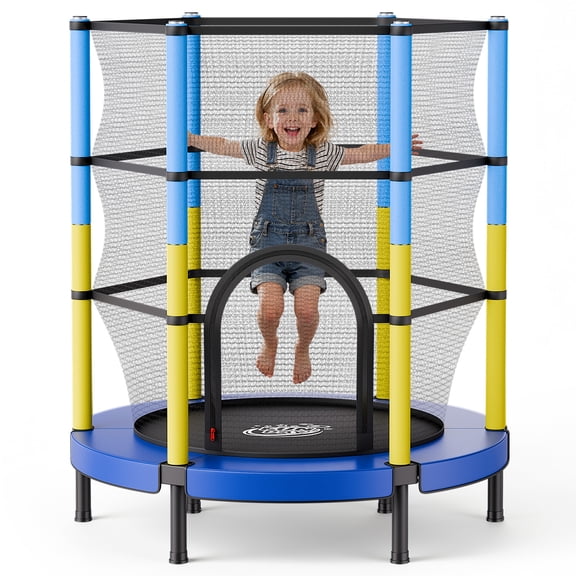 VEVOR 55" Trampoline for Kids, 4.6 FT Toddler Mini Trampoline, 132 lbs Capacity Indoor Outdoor Play Toys with Enclosure Net, Easy to Assemble, Christmas Toys Birthday Gifts for Girls Boys