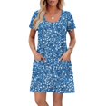 thumbnail image 5 of QQAMB Summer Dresses for Women Casual Sundress with Pocket Summer Beach Short Sleeve Knee Length Dresses Blue M, 5 of 7