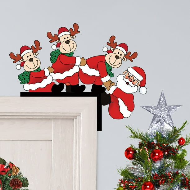 Santa Claus Wapiti Wooden Door Corner Sticker Holiday Party Door Corner Decoration Sticker