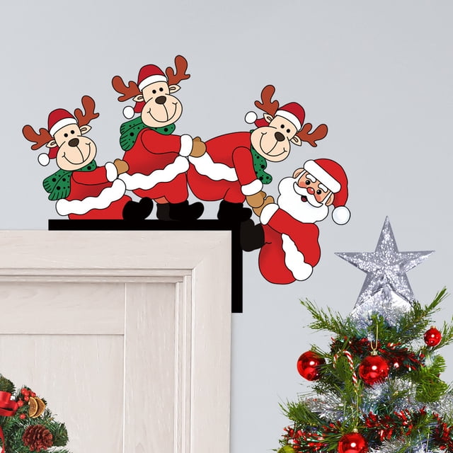 Santa Claus Wapiti Wooden Door Corner Sticker Holiday Party Door Corner Decoration Sticker