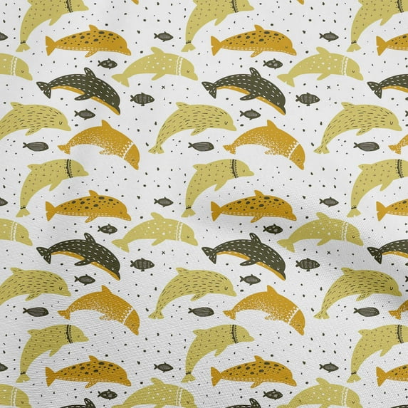 oneOone Polyester Spandex Lime Green Fabric Beach Dolphin Diy Clothing Quilting Fabric Print Fabric By Yard 56 Inch Wide
