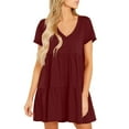 thumbnail image 4 of Nmnitkp Dresses for Women Fashionable and Beautiful Womens Summer Dresses Short Sleeve V-Neck Tshirt Dress Flowy Babydoll Dress Wine,S, 4 of 8