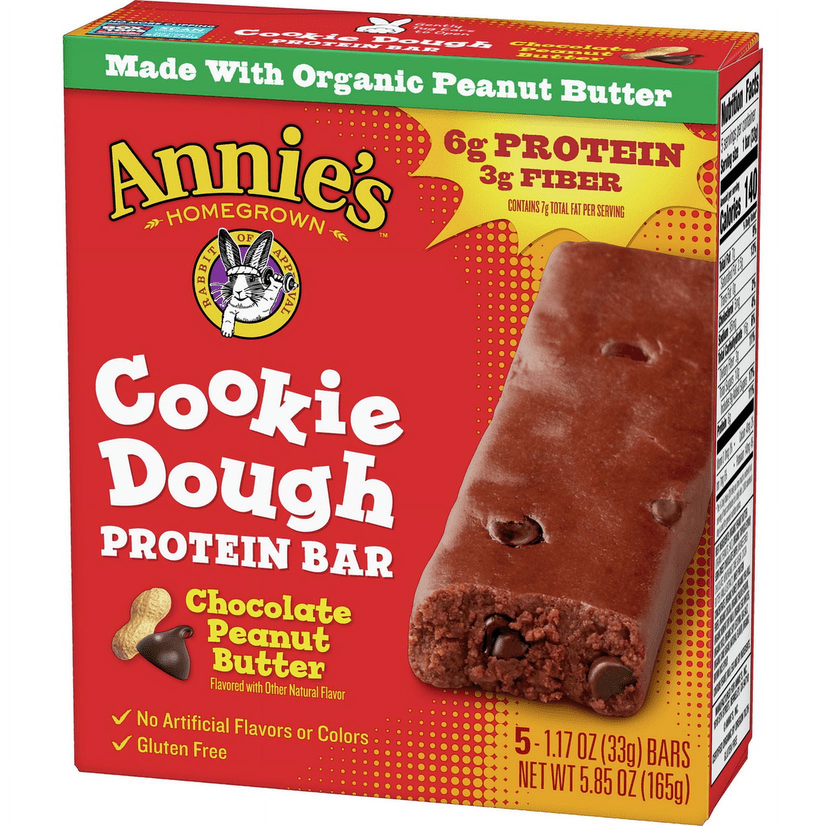 Annie's Protein Bars, Chocolate Peanut Butter Cookie Dough, 5.85 oz, 5 ct