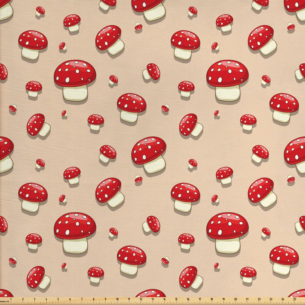 Mushroom Fabric by The Yard, Amanita Toxic Mushroom Illustration
