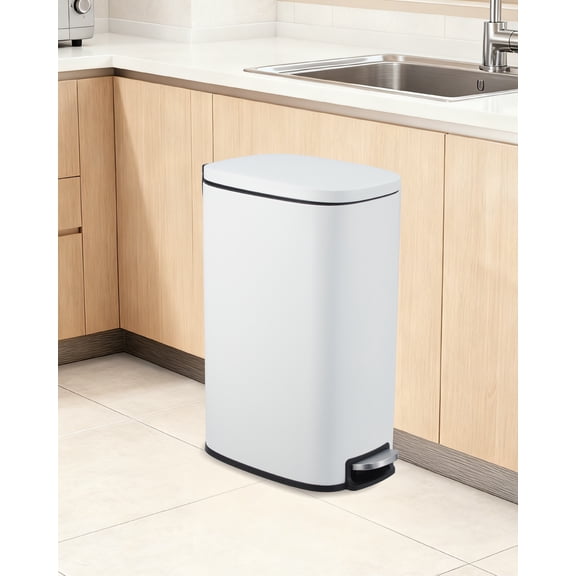 Slim Kitchen Trash Can 13 Gal, Skinny Stainless Steel Garbage Can with Removable Inner Bucket & Soft Close Lid, Narrow Trash Bin for Living Room