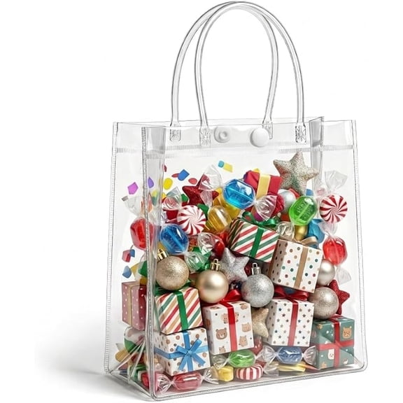 8PCS PVC Clear Gift Bags with Handles Reusable Clear Party Favor Transparent Bulk -5.9" L X 7.8" H X 2.75" W Tote Goodie Plastic Gift Bags for Weddings Party Christmas