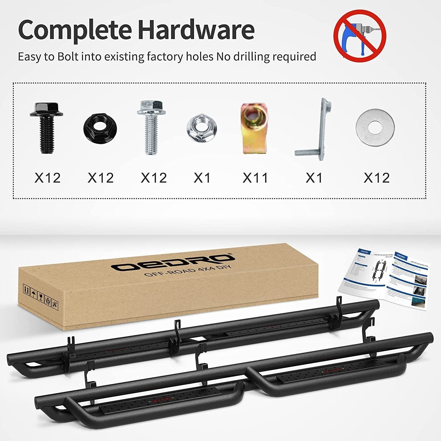 RVNI Bolt-on Drop Running Boards for 2007-2018 Chevy Silverado/GMC Sierra 1500 Crew Cab