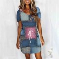 thumbnail image 4 of Cmfcve Women's Summer T-Shirt Dress Short Sleeve Tie Bohemian Dress V-Neck Printed Midi Dresses with Pockets, 4 of 6