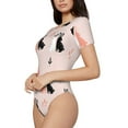 thumbnail image 2 of Yiaed White And Black Rabbit Print Women's Waist-Cinching Short-Sleeved Onesie,Elastic Onesiet,Snaps At Bottom,Easy To Put On And Take Off for Wome Bodysuit -Large, 2 of 8