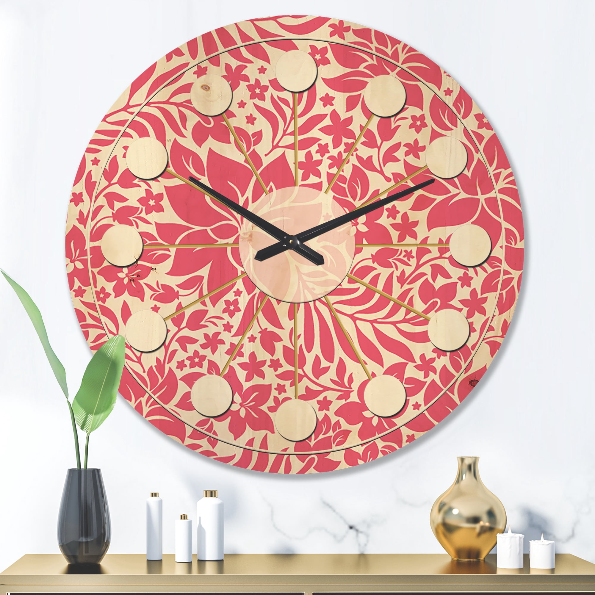 Designart 'Abstract Retro Flower Design II' Mid-Century Modern Wood Wall Clock