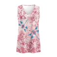 thumbnail image 4 of FUIALDOLG Womens Sleeveless Tops Cherry Blossom Dragonfly Tank Tops Pink Floral Pleated Tunic Shirts Basic Blouse V Neck T-shirt Trendy Lady Summer Outfits,2XL, 4 of 7