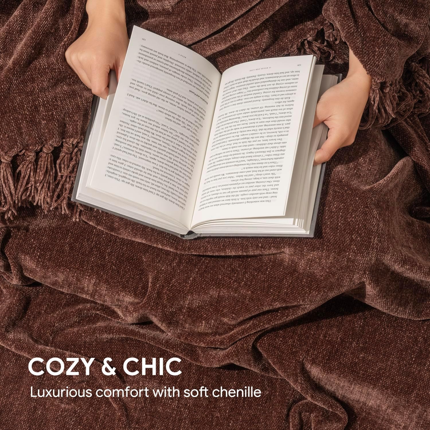 RECYCO Throw Blanket Soft Cozy Chenille Throw Blanket with Fringe Tassel for Couch Sofa Chair Bed Living Room Gift(Brown, 50'' x 60'')