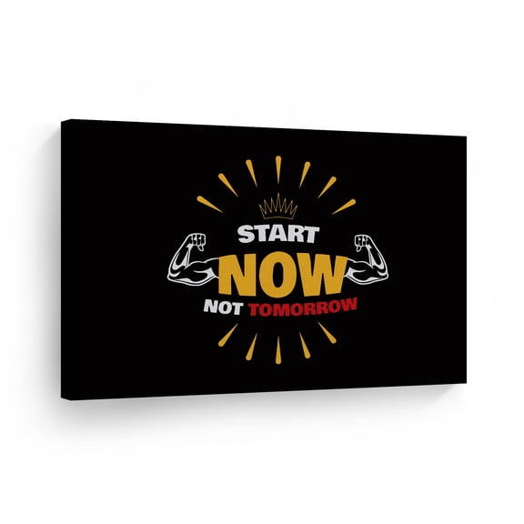 Smile Art Design Start Now Not Tomorrow Inspiring Quote Strong Biceps Black Motivational Canvas Wall Art Inspirational Wall Art Entrepreneur Quote Print Modern Office Decor Gift 30x40