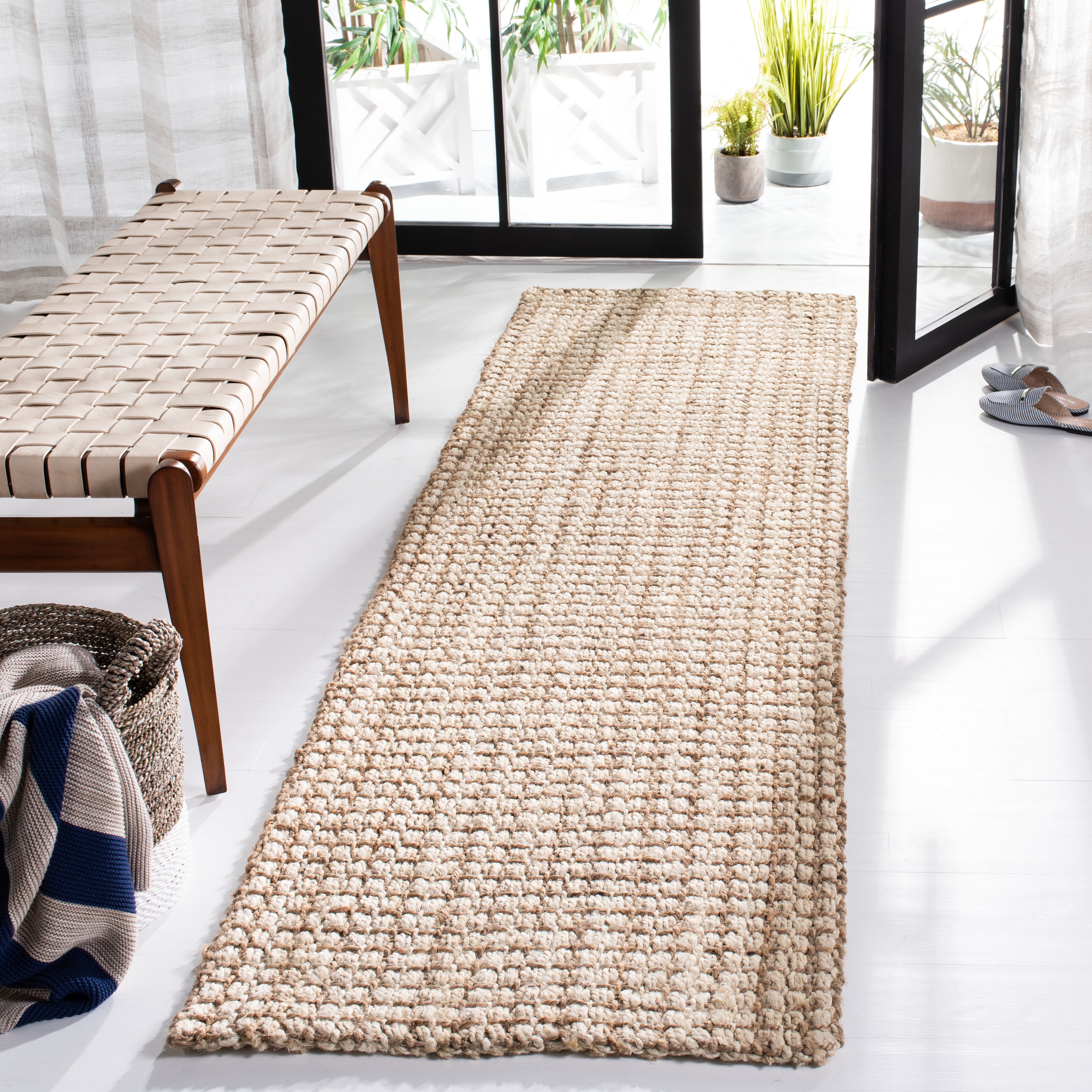 SAFAVIEH Natural Fiber Aletha Solid Runner Rug, Ivory/Light Brown, 2'3" x 12'