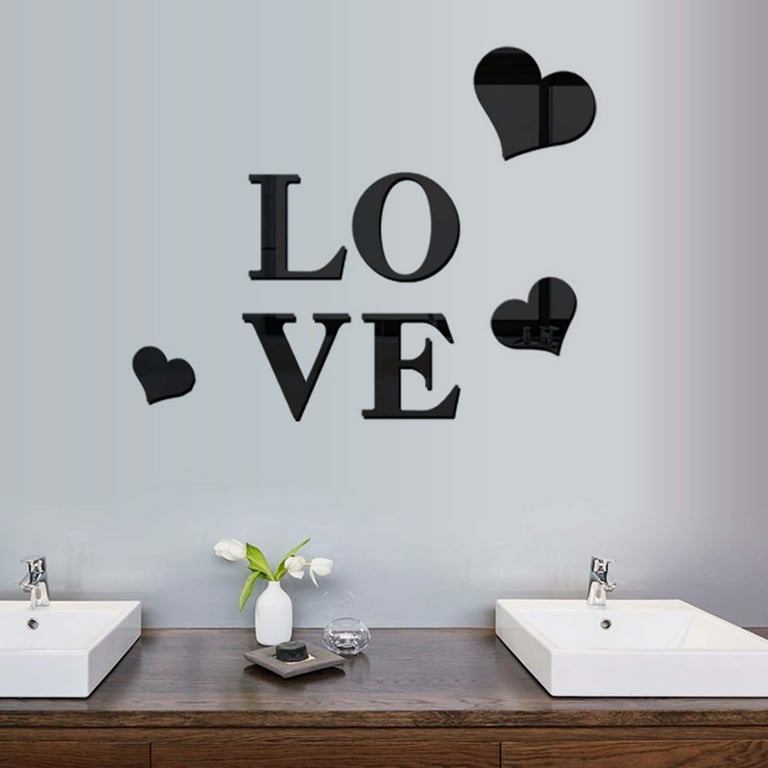 acrylic love mirror sticker bedroom living room removable wall sticker  floral wall decal custom name stickers for wall flower decals for walls  peel and stick locker mirror adhesive quote decals wall 