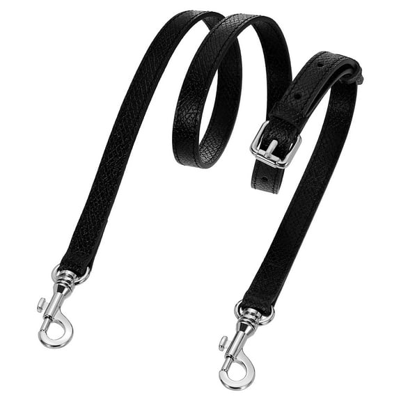 Leather Bag Strap, 37.4"-45.3" Crossbody Straps (Black, Silver Buckle)