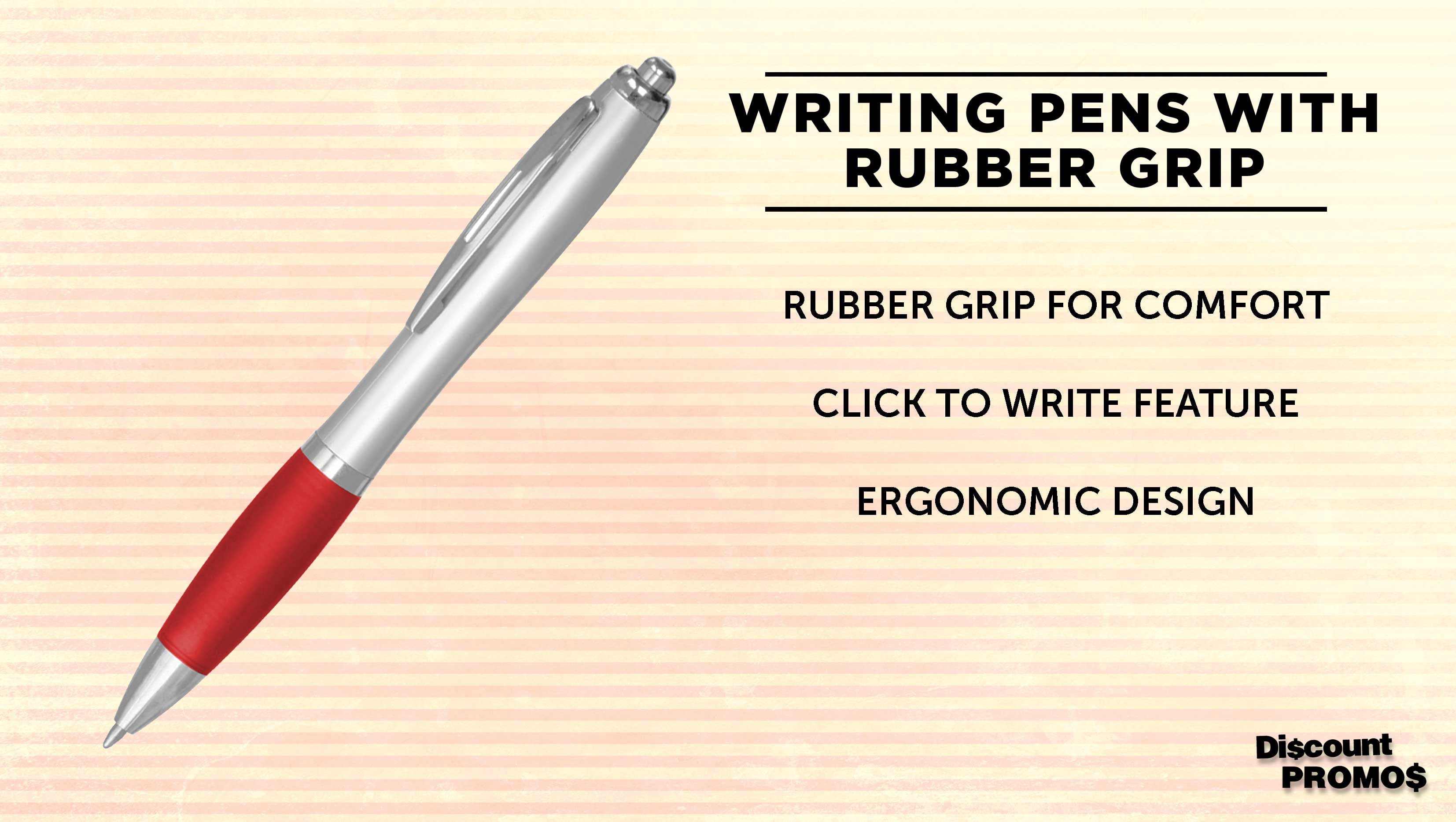 Ballpoint Pens With Rubber Grip, 10 pack, Black Ink Writing Pens in Bulk, Red