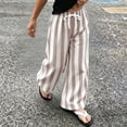 thumbnail image 2 of Tfken Girls Comfortable Pants Elastic Waist Stretchy Trousers Linen Loose Flare-Leg Pants Stripe Fashion Lightweight Daily Casual Wear Clothes Size 12-18 Months Beige, 2 of 9