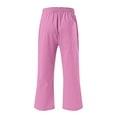 thumbnail image 5 of gbyLJF Women's Linen Capri Pants Solid Color Elastic Waist Drawstring Tie Straight Leg Pants Baggy Casual Capris A02_Pink M, 5 of 5