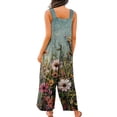 thumbnail image 5 of Women's Floral Print Overalls - Adjustable Straps Sleeveless Cotton Romper with Pockets for Summer Casual ,Army Green,L, 5 of 7