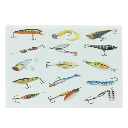 

Fishing Cutting Board Several Fish Hook Equipment Objects Trolling Angling Netting Gathering Activity Decorative Tempered Glass Cutting and Serving Board Large Size Multicolor by Ambesonne