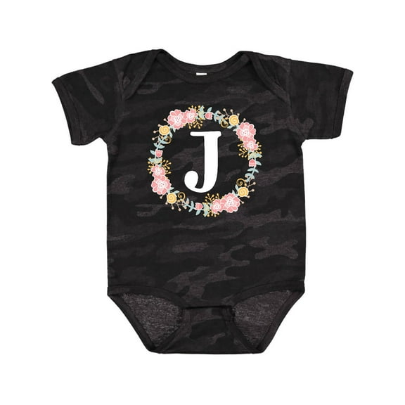 Inktastic Monogram Letter J Floral Rose Wreath Girls Baby Bodysuit