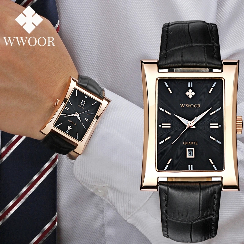 Square Watches for Men Leather Mens Square Watch with Date Original Waterproof Analog Quartz Fashion Business Casual Wristwatch