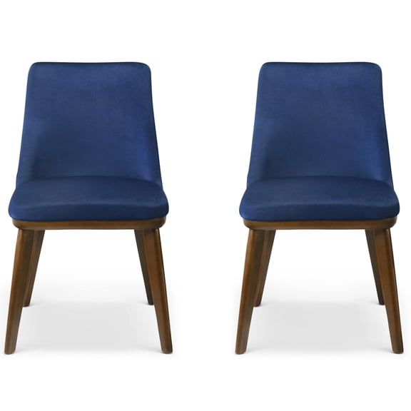 Mid-Century Modern Velvet Dining Chairs Set of 2, Navy Blue Solid Wood Dining Room Accent Chairs for Kitchen, Living Room