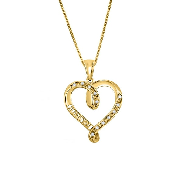 Mauli Jewels 0.06 Ct White Diamond Heart “I Love You” Pendant Necklace for Women | 10K Rose, White & Yellow Gold | 18" Box Chain