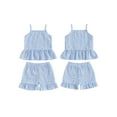 thumbnail image 2 of Toddler Baby Girl Summer Clothes Set 6 12 18 24 Months 2T 3T 4T Daisy Plaid Print Camisole + Elastic Waist Ruffled Shorts 2 Pcs Outfits, 2 of 9