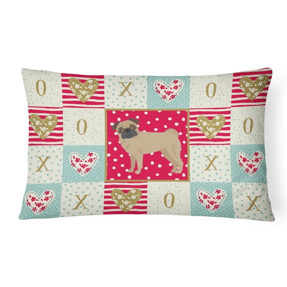 Caroline's Treasures CK5886PW1216 Pug Love Canvas Fabric Decorative Pillow, Red, 12H x16W, multicolor
