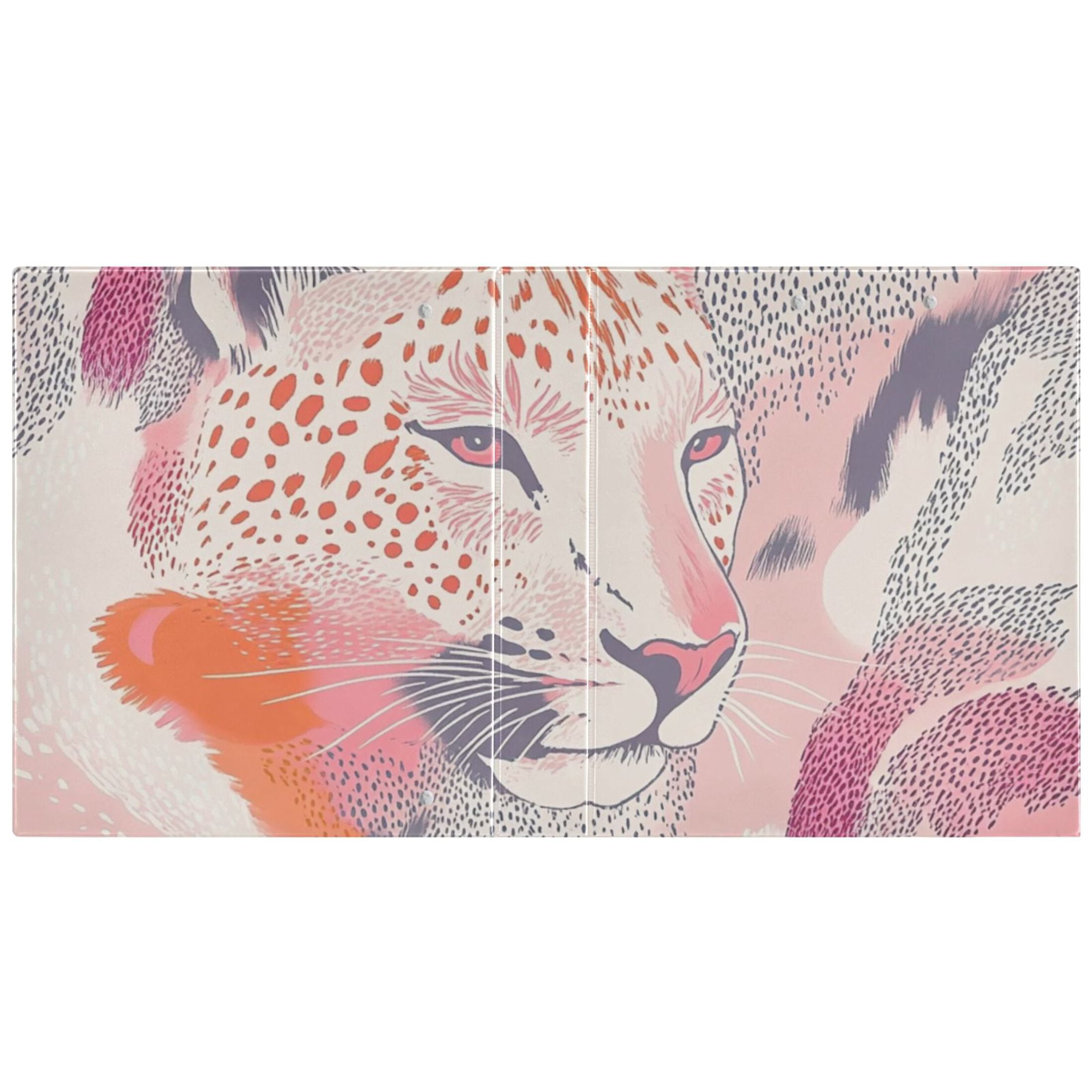 Leopard Print 3 Ring Binders 1.5 inch Hardcover File Folders with Interior Pockets A4 Size Organizer for School Office Hospital