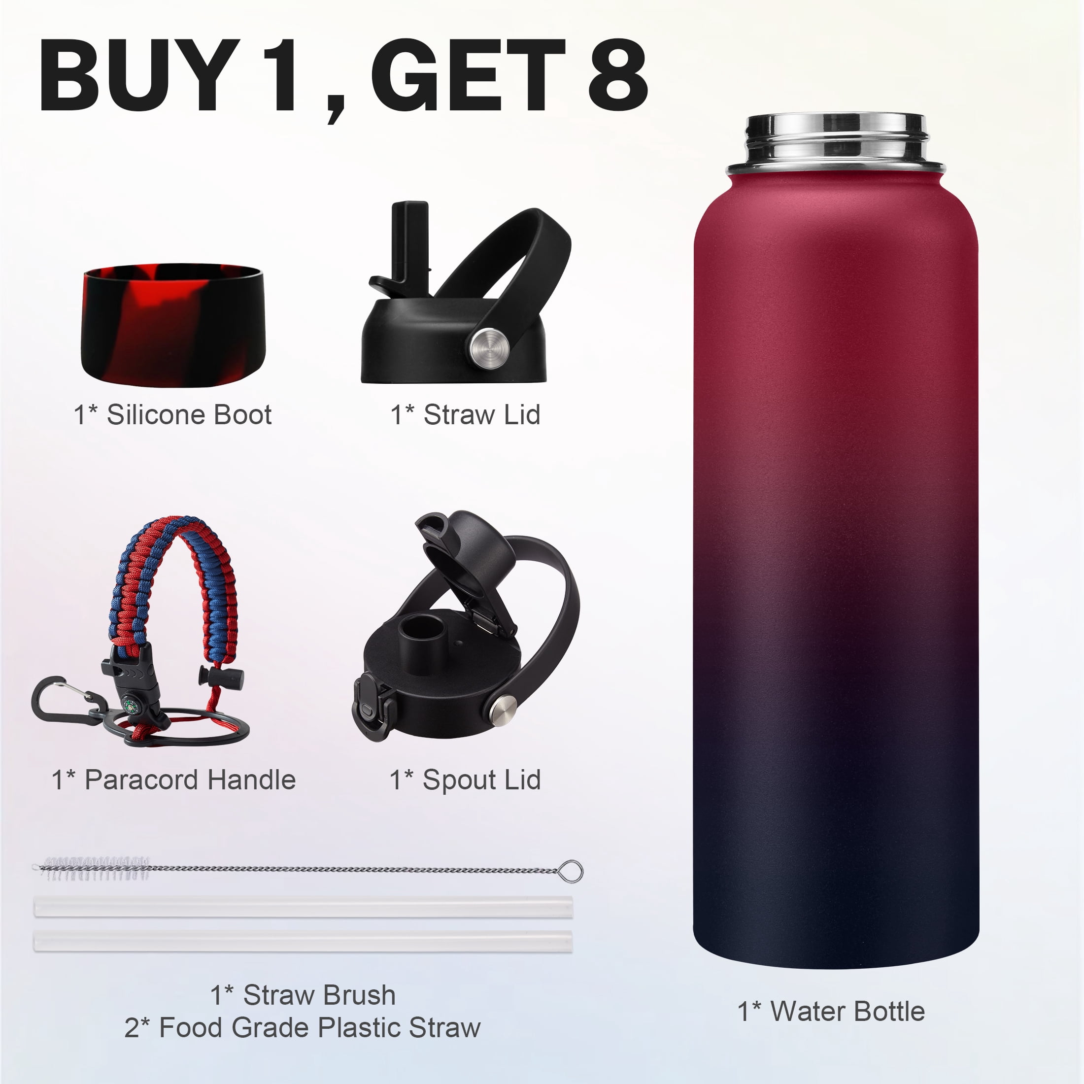 40 oz Insulated Water Bottle - Cold for 48H,Stainless Steel Water Bottle with Straw/Spout Lids,Leak-proof Insulated Water Flask for Workout Sports Gym