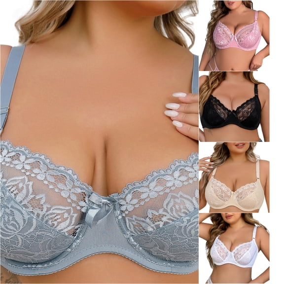 LIUYUNNN Women's Double Lace Plus Size Bra Medium Support Sports Bras for Women, Size 90D