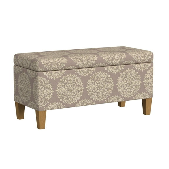 Benjara BM334189 Ben Storage Bench Ottoman - Light Brown Medallion Design - 36 in.