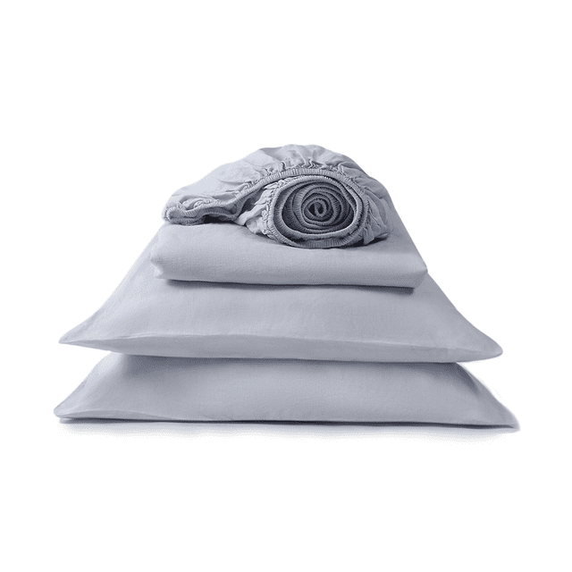 FABDREAMS Organic Linen Queen Fitted Sheet & Pillowcase Set | Linen Fitted Sheet Queen | Cooling Fitted Sheet | 1 Fitted Sheet Queen Size, 2 Queen Pillowcases | Organic Fitted Sheets Queen | Sky Blue
