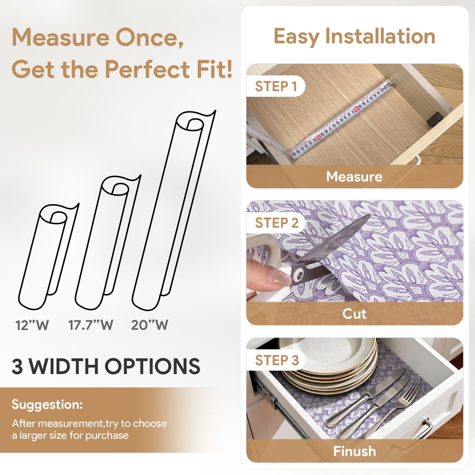 RAY STAR 12x120 Inch Shelf Liner Non Slip, Non Adhesive Drawer Liner, Waterproof Shelf Liners for Kitchen Cabinets