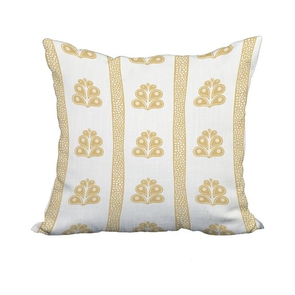 18 x 18 Inch Gold Geometric Print Decorative Polyester Throw Pillow with a Linen Texture