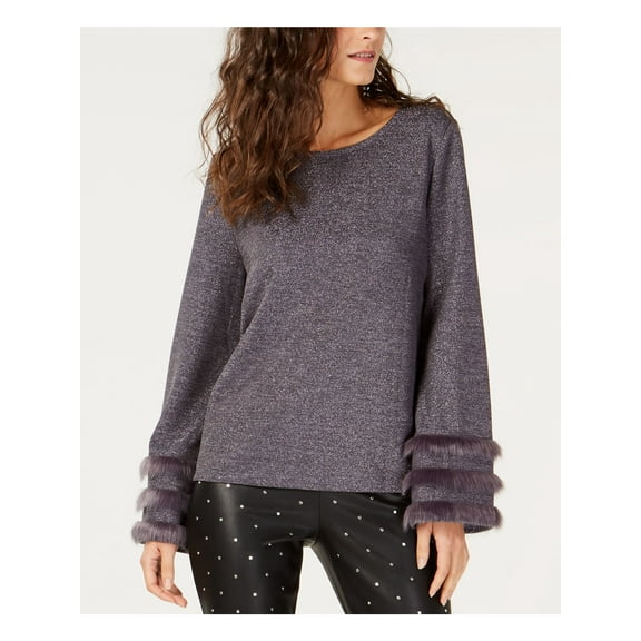 INC $70 New 0187 Purple Faux Fur Trim Metallic Jewel Neck Top M B B