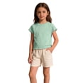 thumbnail image 4 of Maean Toddler Girls Short Sleeve T Shirt Ruffle Hem Solid Color Crew Neck Casual Loose Summer Cotton Top, 4 of 7