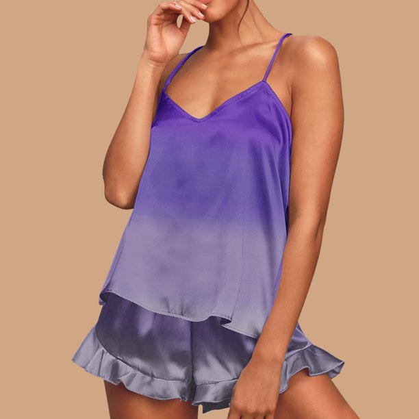 Conjunto de pijama de poliéster con tirantes finos y estampado de moda para mujer