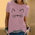 thumbnail image 2 of Fsqjgq Tshirt Womens Tops Blouse Fashion Women Tops Trendy Womens Spring Summer Cats Printed Short Sleeve Crewneck T Shirt Top Pink Xl, 2 of 5